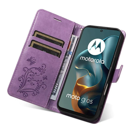 For Motorola Moto G05 4G Wallet Case Floral Butterfly Imprinted Leather Phone Cover Stand