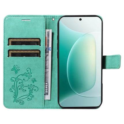 For Honor 300 Wallet Case Floral Butterfly Imprinted Leather Phone Cover Stand -  Green