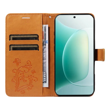 For Honor 300 Wallet Case Floral Butterfly Imprinted Leather Phone Cover Stand -  Yellow