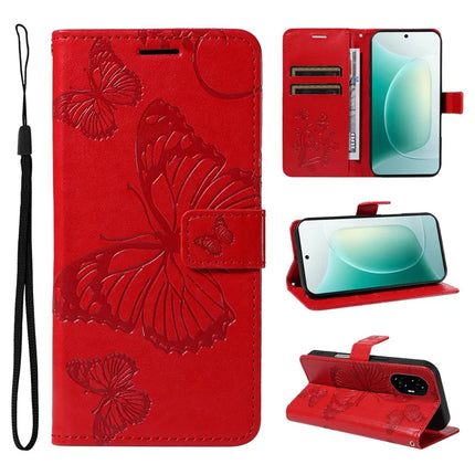 For Honor 300 Wallet Case Floral Butterfly Imprinted Leather Phone Cover Stand - Red