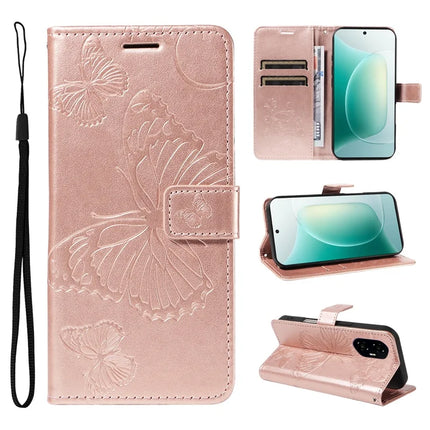 For Honor 300 Wallet Case Floral Butterfly Imprinted Leather Phone Cover Stand -  Rose Gold