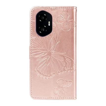For Honor 300 Wallet Case Floral Butterfly Imprinted Leather Phone Cover Stand -  Rose Gold