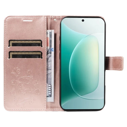 For Honor 300 Wallet Case Floral Butterfly Imprinted Leather Phone Cover Stand -  Rose Gold