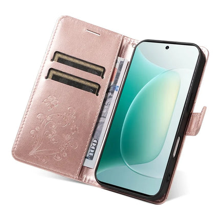 For Honor 300 Wallet Case Floral Butterfly Imprinted Leather Phone Cover Stand -  Rose Gold