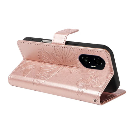 For Honor 300 Wallet Case Floral Butterfly Imprinted Leather Phone Cover Stand -  Rose Gold