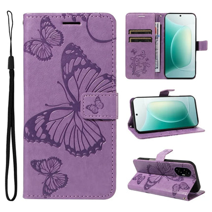 For Honor 300 Wallet Case Floral Butterfly Imprinted Leather Phone Cover Stand - Light Purple