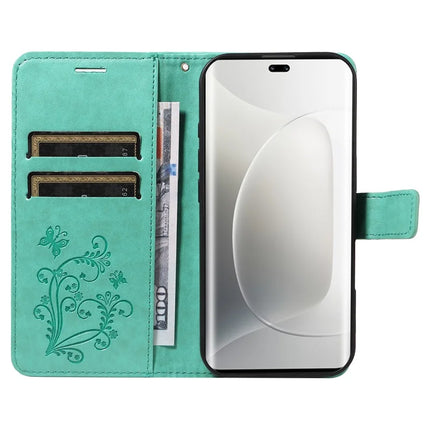 For Honor 300 Ultra / Honor 300 Pro Wallet Case Floral Butterfly Imprinted Leather Phone Cover Stand -  Green