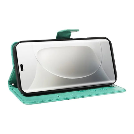 For Honor 300 Ultra / Honor 300 Pro Wallet Case Floral Butterfly Imprinted Leather Phone Cover Stand -  Green