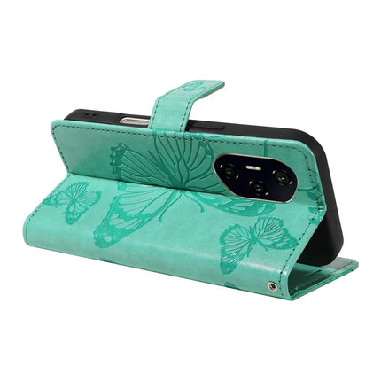 For Honor 300 Ultra / Honor 300 Pro Wallet Case Floral Butterfly Imprinted Leather Phone Cover Stand -  Green