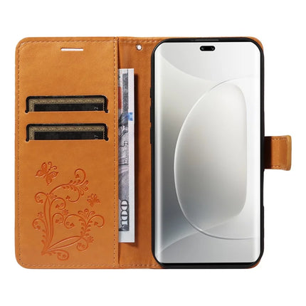 For Honor 300 Ultra / Honor 300 Pro Wallet Case Floral Butterfly Imprinted Leather Phone Cover Stand -  Yellow