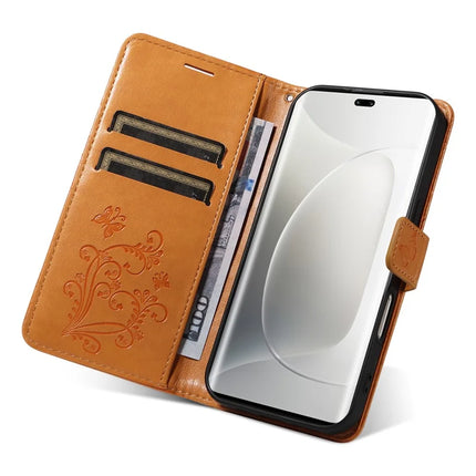 For Honor 300 Ultra / Honor 300 Pro Wallet Case Floral Butterfly Imprinted Leather Phone Cover Stand -  Yellow