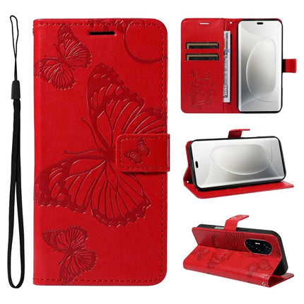 For Honor 300 Ultra / Honor 300 Pro Wallet Case Floral Butterfly Imprinted Leather Phone Cover Stand - Red