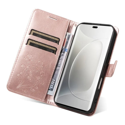 For Honor 300 Ultra / Honor 300 Pro Wallet Case Floral Butterfly Imprinted Leather Phone Cover Stand -  Rose Gold