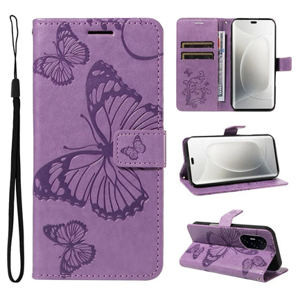 For Honor 300 Ultra / Honor 300 Pro Wallet Case Floral Butterfly Imprinted Leather Phone Cover Stand - Light Purple