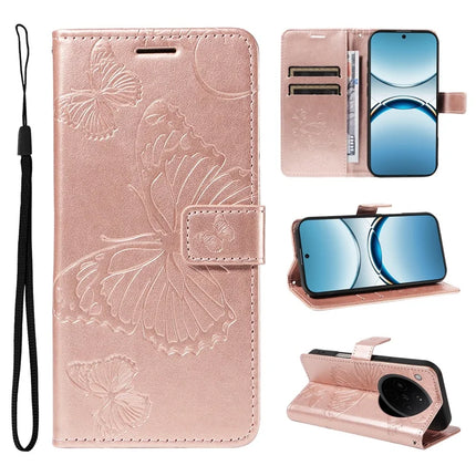 For Oppo Find X8 5G Wallet Case Floral Butterfly Imprinted Leather Phone Cover Stand -  Rose Gold