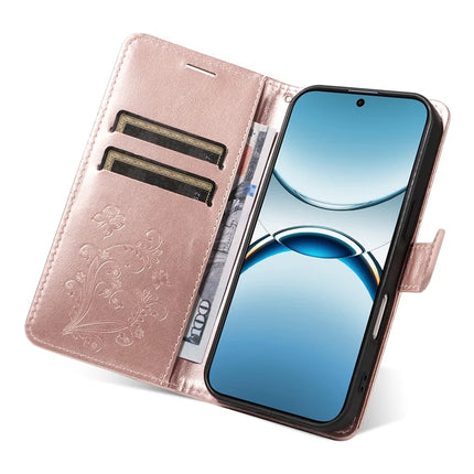 For Oppo Find X8 5G Wallet Case Floral Butterfly Imprinted Leather Phone Cover Stand -  Rose Gold