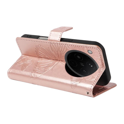 For Oppo Find X8 5G Wallet Case Floral Butterfly Imprinted Leather Phone Cover Stand -  Rose Gold