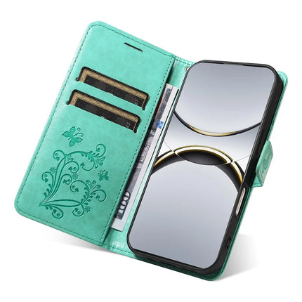 For Oppo Find X8 Pro 5G Wallet Case Floral Butterfly Imprinted Leather Phone Cover Stand -  Green