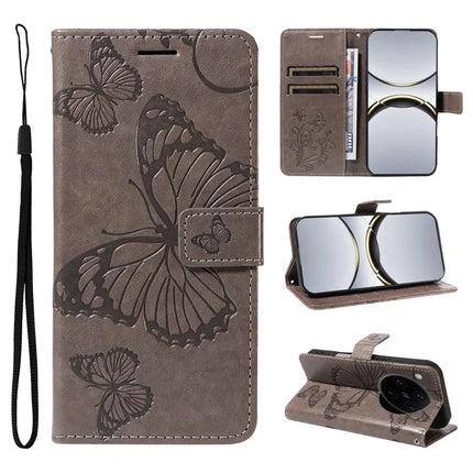 For Oppo Find X8 Pro 5G Wallet Case Floral Butterfly Imprinted Leather Phone Cover Stand - Grey