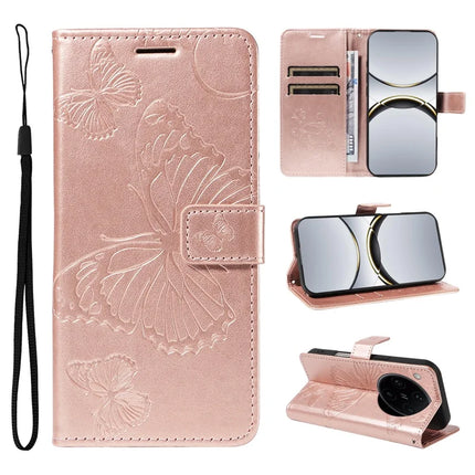 For Oppo Find X8 Pro 5G Wallet Case Floral Butterfly Imprinted Leather Phone Cover Stand -  Rose Gold