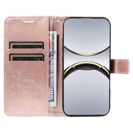 For Oppo Find X8 Pro 5G Wallet Case Floral Butterfly Imprinted Leather Phone Cover Stand -  Rose Gold