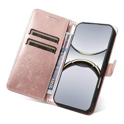 For Oppo Find X8 Pro 5G Wallet Case Floral Butterfly Imprinted Leather Phone Cover Stand -  Rose Gold
