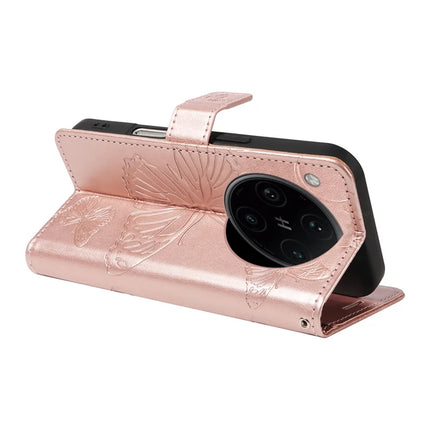 For Oppo Find X8 Pro 5G Wallet Case Floral Butterfly Imprinted Leather Phone Cover Stand -  Rose Gold