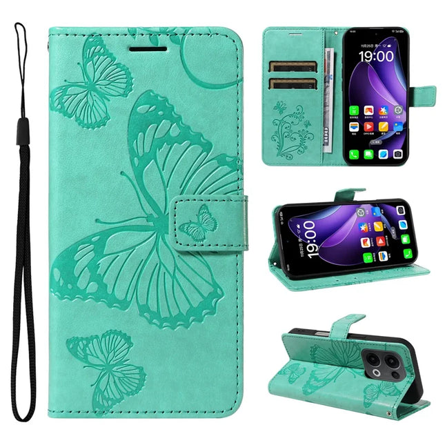 For Oppo Reno13 5G (Global) Wallet Case Floral Butterfly Imprinted Leather Phone Cover Stand -  Green