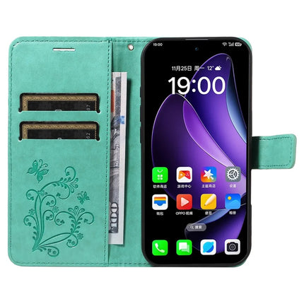 For Oppo Reno13 5G (Global) Wallet Case Floral Butterfly Imprinted Leather Phone Cover Stand -  Green