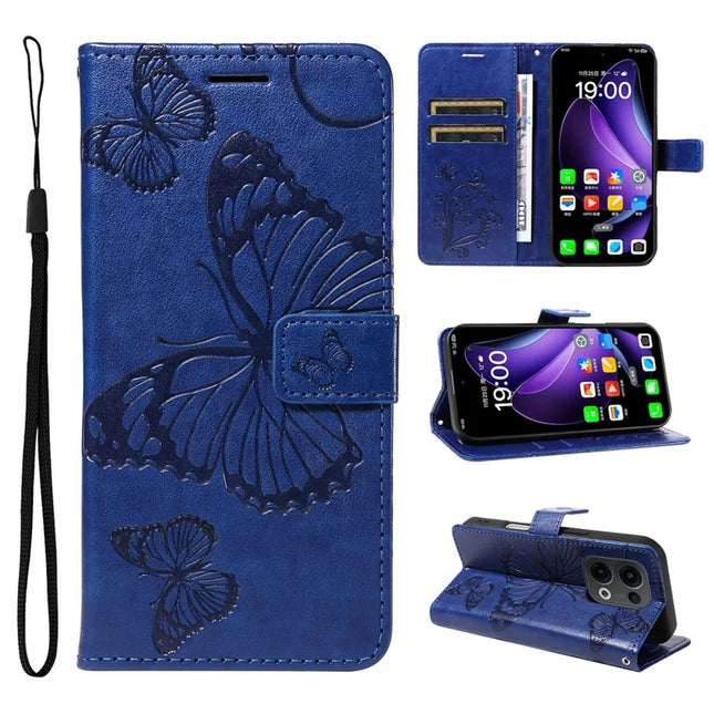 For Oppo Reno13 5G (Global) Wallet Case Floral Butterfly Imprinted Leather Phone Cover Stand - Blue