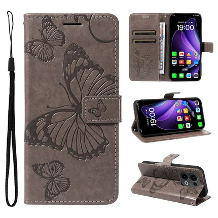 For Oppo Reno13 5G (Global) Wallet Case Floral Butterfly Imprinted Leather Phone Cover Stand - Grey