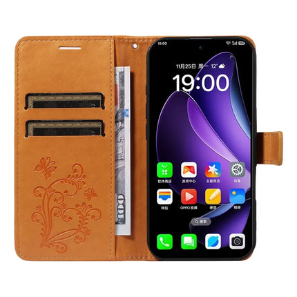 For Oppo Reno13 5G (Global) Wallet Case Floral Butterfly Imprinted Leather Phone Cover Stand -  Yellow