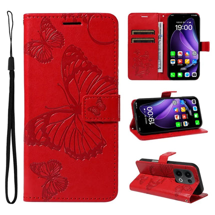For Oppo Reno13 5G (Global) Wallet Case Floral Butterfly Imprinted Leather Phone Cover Stand - Red