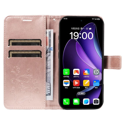 For Oppo Reno13 5G (Global) Wallet Case Floral Butterfly Imprinted Leather Phone Cover Stand -  Rose Gold