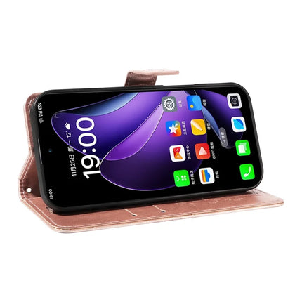 For Oppo Reno13 5G (Global) Wallet Case Floral Butterfly Imprinted Leather Phone Cover Stand -  Rose Gold