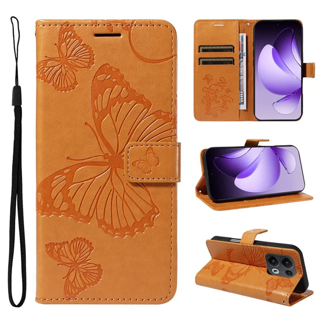 For Oppo Reno13 Pro 5G Wallet Case Floral Butterfly Imprinted Leather Phone Cover Stand -  Yellow
