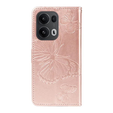 For Oppo Reno13 Pro 5G Wallet Case Floral Butterfly Imprinted Leather Phone Cover Stand -  Rose Gold