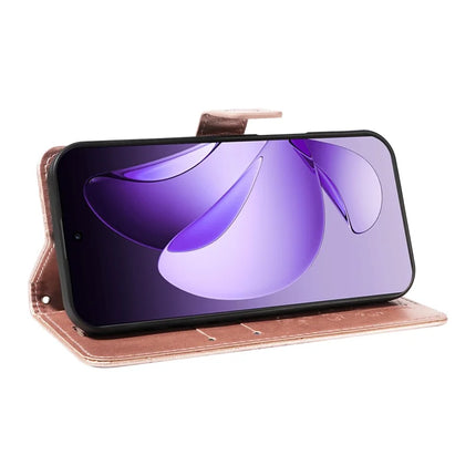 For Oppo Reno13 Pro 5G Wallet Case Floral Butterfly Imprinted Leather Phone Cover Stand -  Rose Gold