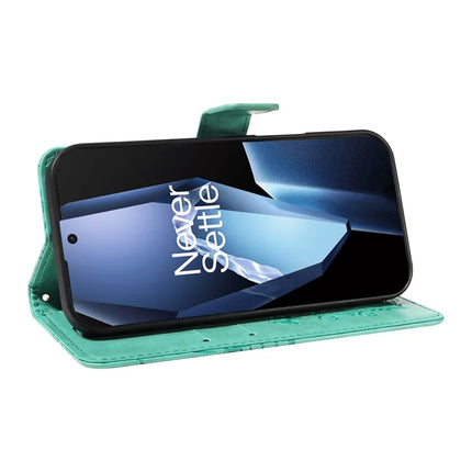 For OnePlus 13R 5G Wallet Case Floral Butterfly Imprinted Leather Phone Cover Stand -  Green