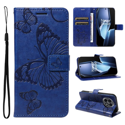 For OnePlus 13R 5G Wallet Case Floral Butterfly Imprinted Leather Phone Cover Stand - Blue