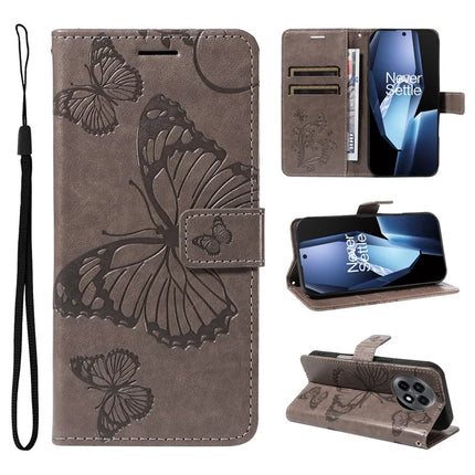 For OnePlus 13R 5G Wallet Case Floral Butterfly Imprinted Leather Phone Cover Stand - Grey