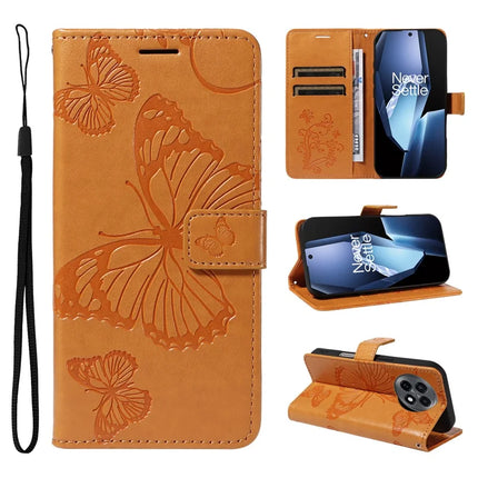 For OnePlus 13R 5G Wallet Case Floral Butterfly Imprinted Leather Phone Cover Stand -  Yellow