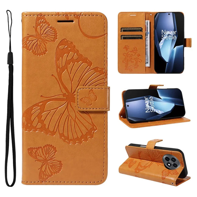 For OnePlus 13R 5G Wallet Case Floral Butterfly Imprinted Leather Phone Cover Stand -  Yellow