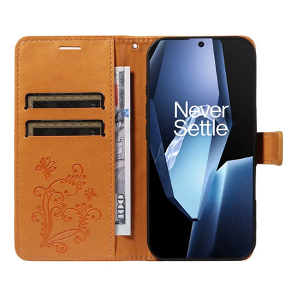 For OnePlus 13R 5G Wallet Case Floral Butterfly Imprinted Leather Phone Cover Stand -  Yellow