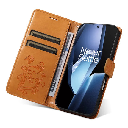 For OnePlus 13R 5G Wallet Case Floral Butterfly Imprinted Leather Phone Cover Stand -  Yellow