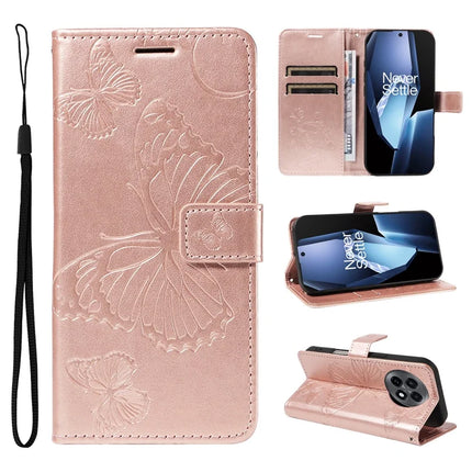 For OnePlus 13R 5G Wallet Case Floral Butterfly Imprinted Leather Phone Cover Stand -  Rose Gold