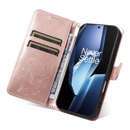 For OnePlus 13R 5G Wallet Case Floral Butterfly Imprinted Leather Phone Cover Stand -  Rose Gold