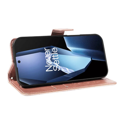 For OnePlus 13R 5G Wallet Case Floral Butterfly Imprinted Leather Phone Cover Stand -  Rose Gold