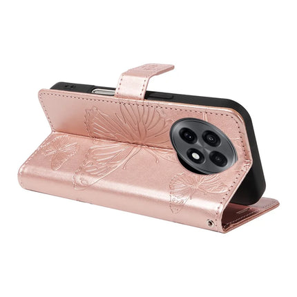 For OnePlus 13R 5G Wallet Case Floral Butterfly Imprinted Leather Phone Cover Stand -  Rose Gold