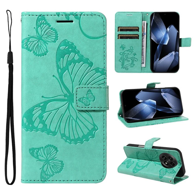 For OnePlus 13 Wallet Case Floral Butterfly Imprinted Leather Phone Cover Stand -  Green